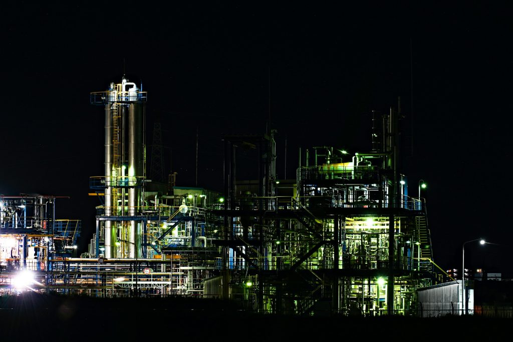 Process plant lit up at night